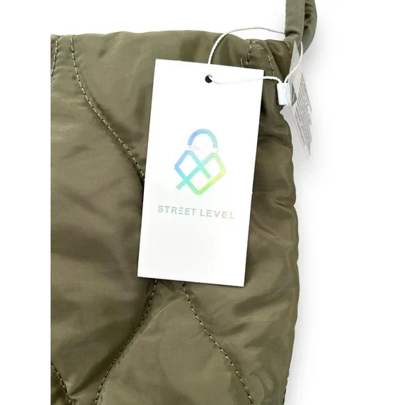 STREET LEVEL Hourglass Quilted Puffy Tote Shoulder Bag | Army Green NWT - Picture 2 of 9